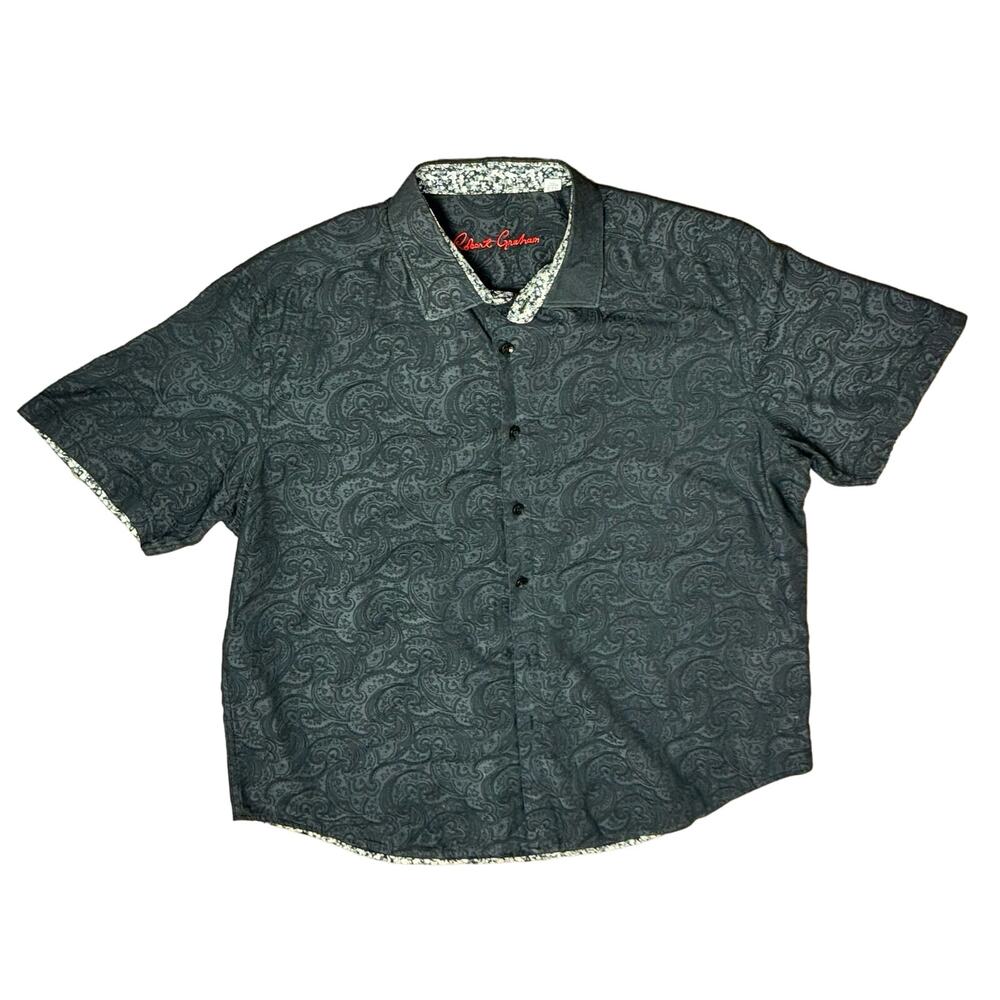 Robert Graham Short Sleeve Button Up Shirt Mens Size 2xl Black